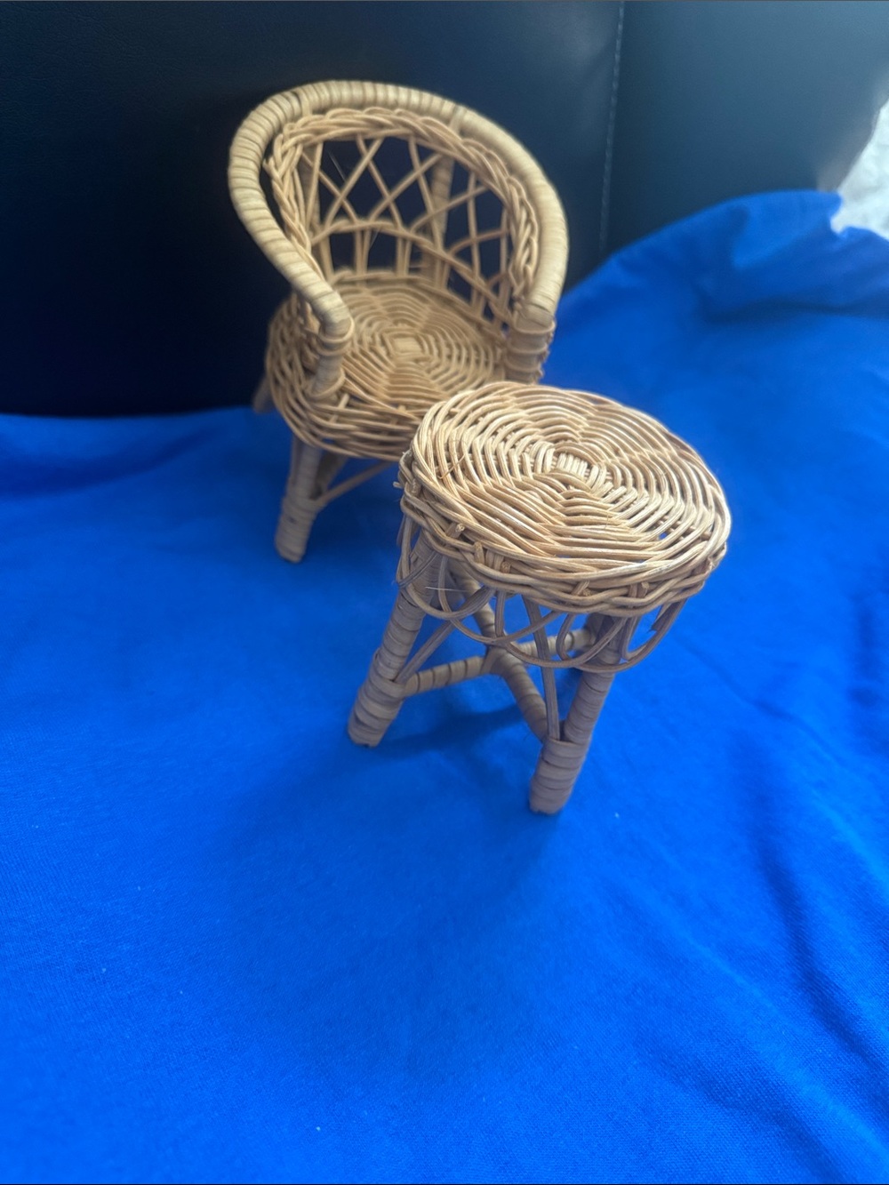 Natural Rattan Mini Chair & Stool Set - Neutral Wicker Accent - Picture 4 of 6